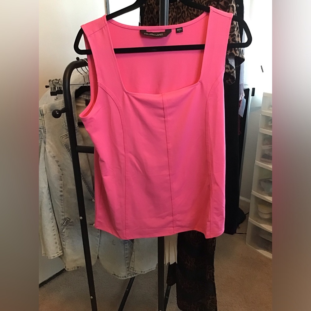 NWT Collen López L Bright Pink Women’s Square-Neck Tank Top